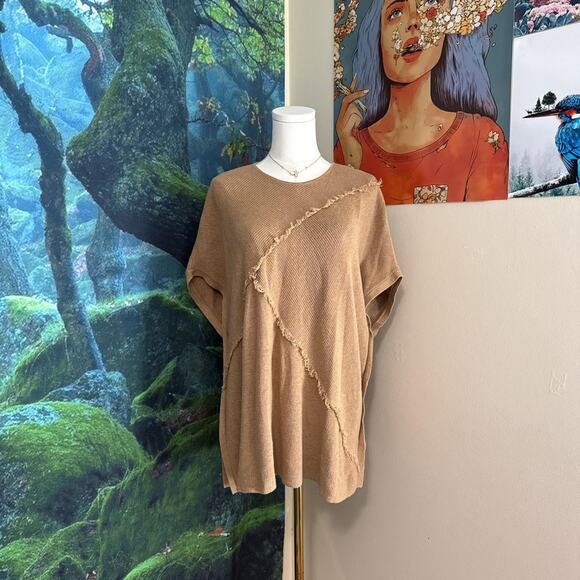 j. jill camel knit poncho sweater tan oversized raw edge xs/s - Picture 5 of 5